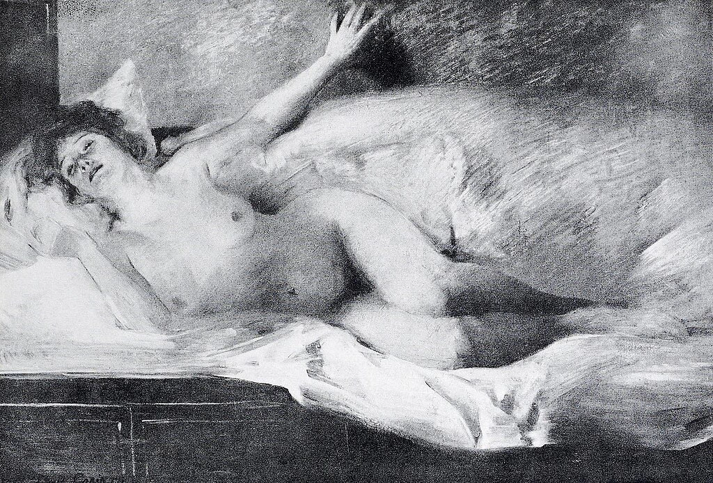 Ragazza nuda a letto 1893